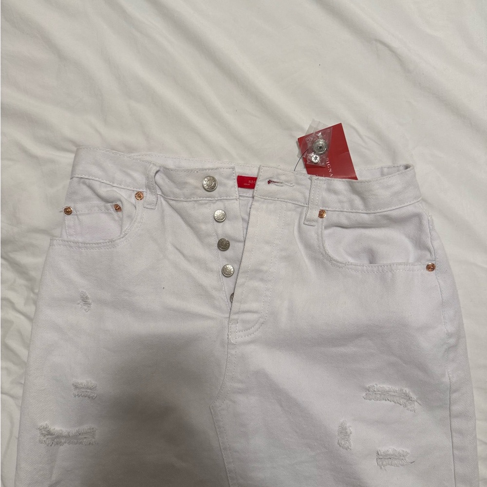 White Distressed Button mini skirt
